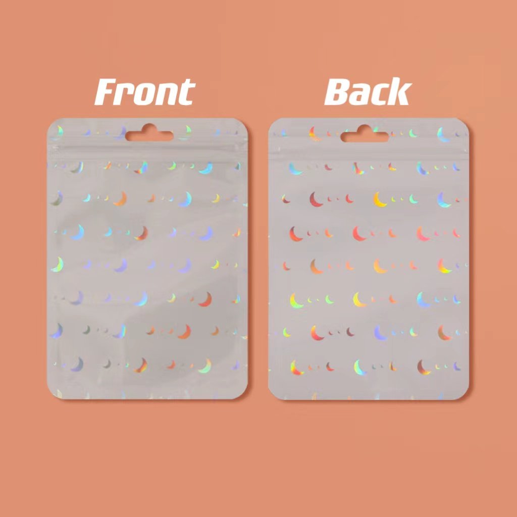 0 LASER Star Moon Heart Matte Window Reusable Ziplock Mylar Packaging Plastic Bags for Keychain Storage