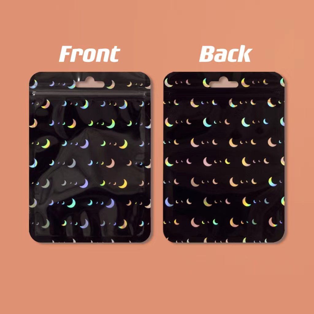 0 LASER Star Moon Heart Matte Window Reusable Ziplock Mylar Packaging Plastic Bags for Keychain Storage