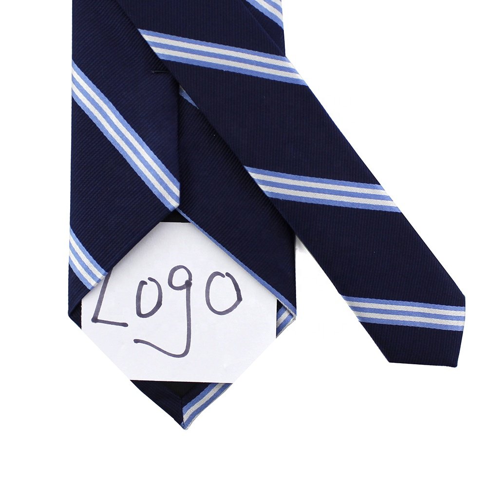 China Wholesale Dark Blue White Classic Striped Mens Custom Necktie School 100% Silk Jacquard Woven Best Men's Stripe Tie