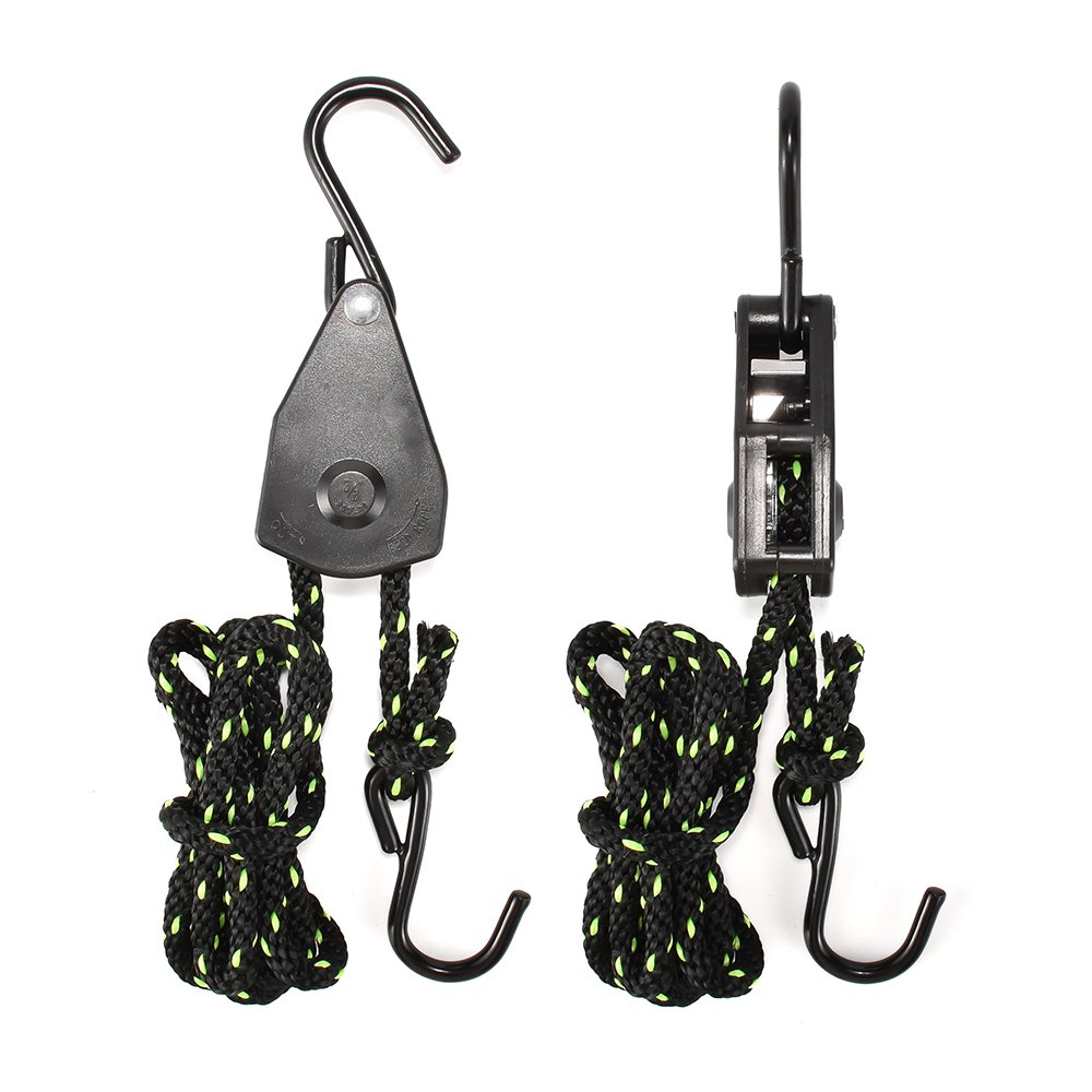 Factory Production 2pk Adjustable 3/8 Inch Rope Ratchet Light Hanger Tie Down Strap Set with S Hooks