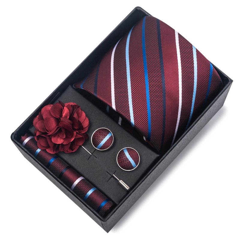 New fashion 5pcs per set necktie hanky cufflink polyester silk necktie for men
