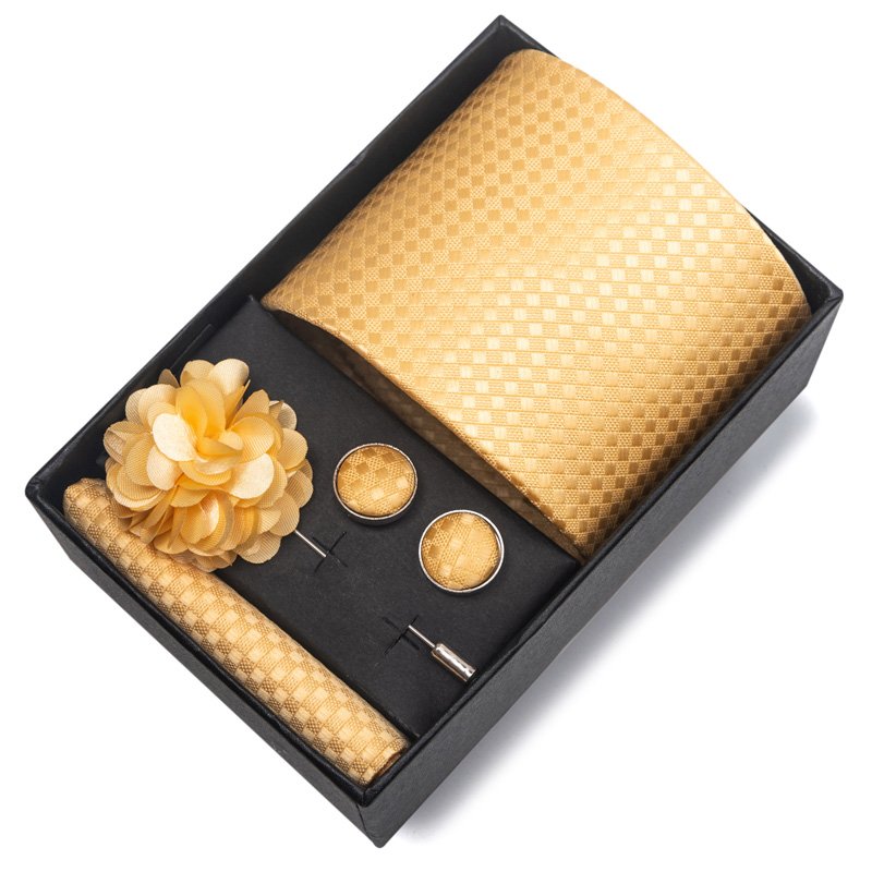 New fashion 5pcs per set necktie hanky cufflink polyester silk necktie for men
