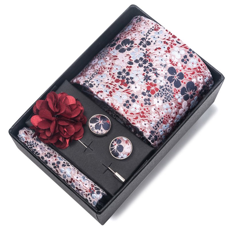 New fashion 5pcs per set necktie hanky cufflink polyester silk necktie for men