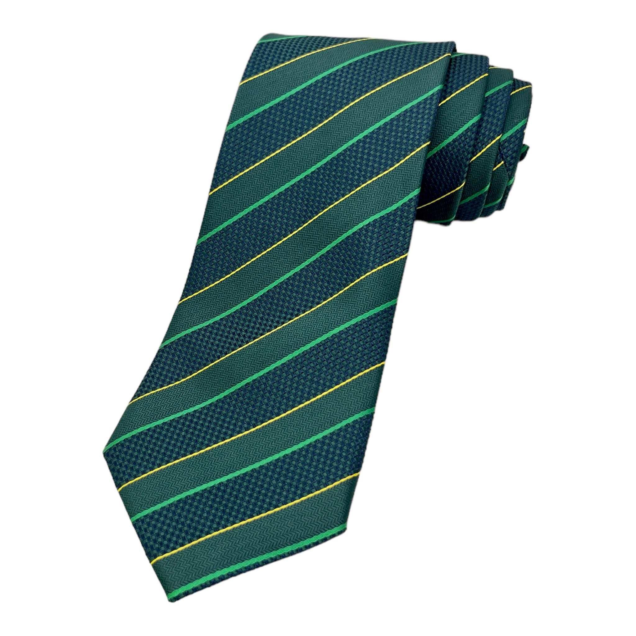 Bottle Green Stripe Tie And Pocket Square Combo