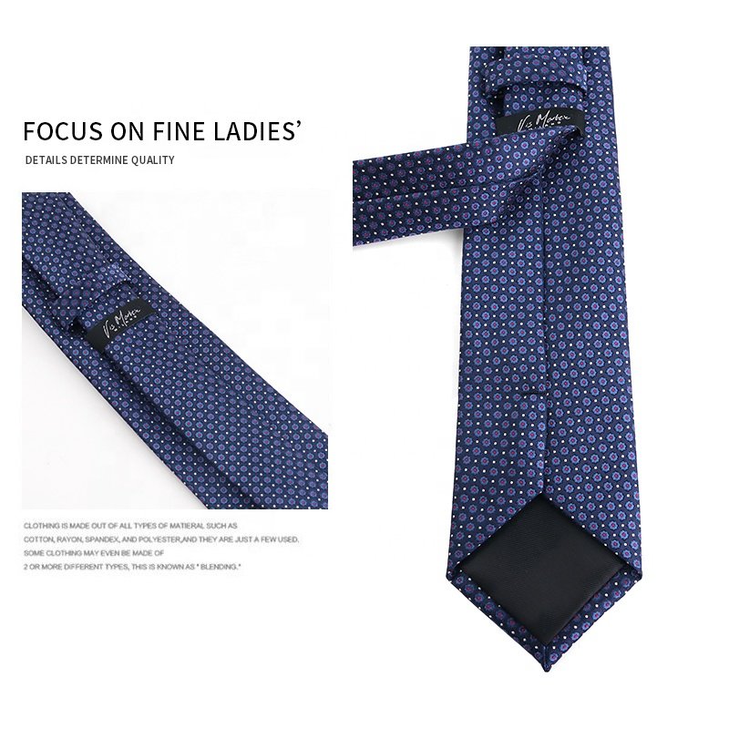 High Quality Jacquard Woven 100% Polyester Men's Luxury Ties, 7.5 CM Navy Blue Men's Floral Ties For Business Party