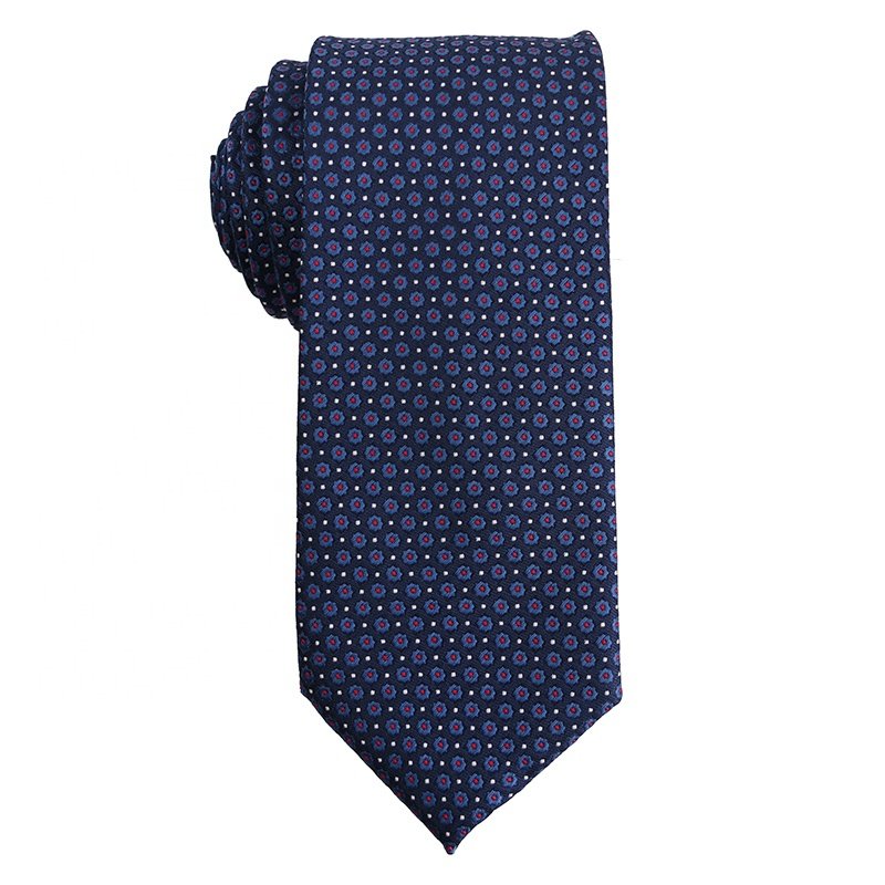 High Quality Jacquard Woven 100% Polyester Men's Luxury Ties, 7.5 CM Navy Blue Men's Floral Ties For Business Party