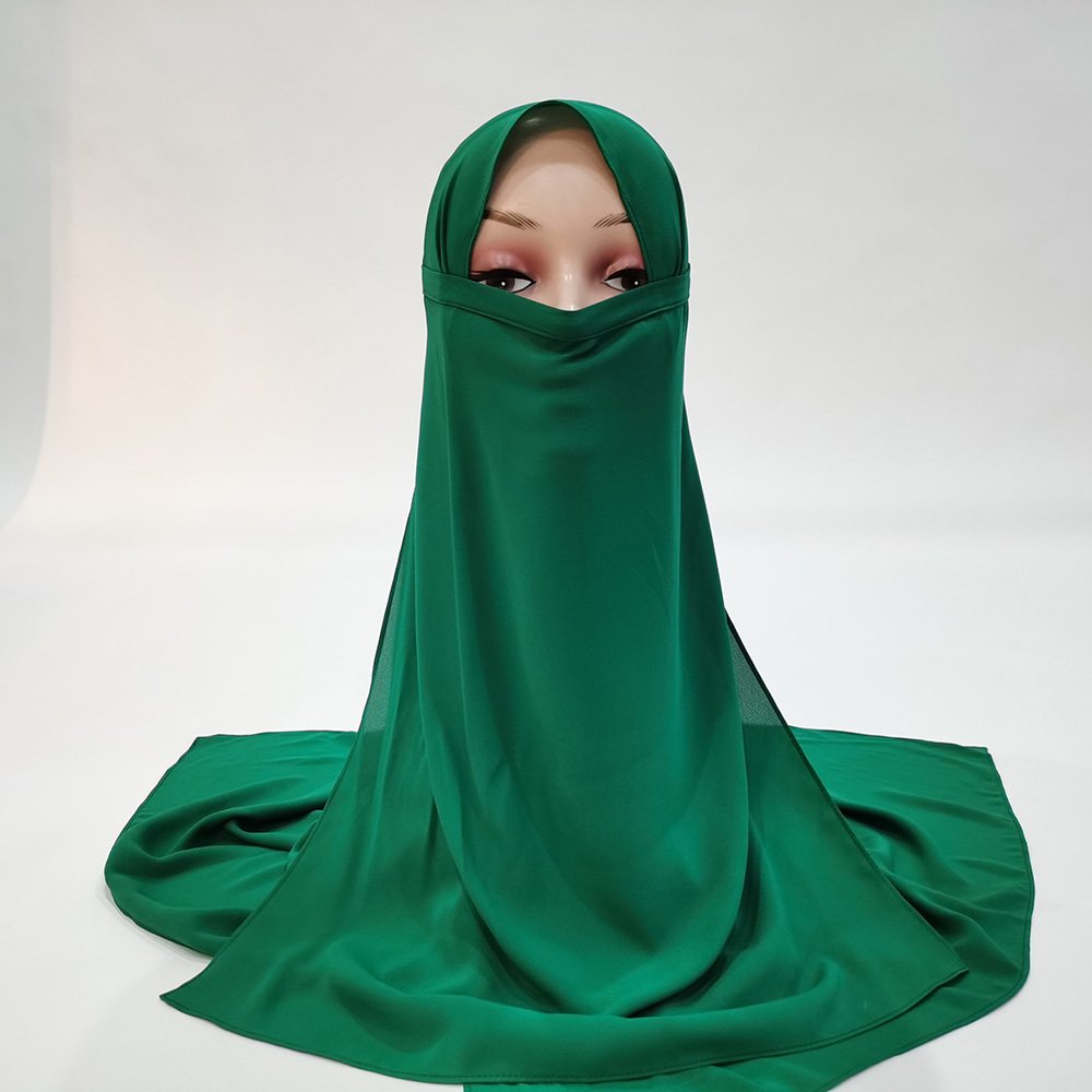 Ready Hijab High Quality Muslim Niqab Veil One Layer Meryl Fabric Face Cover Islamic Scarf Turban Hijab With Tie Band