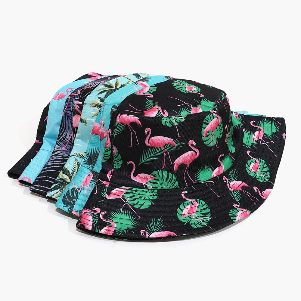 Wholesale Custom Logo Fisherman Hat Summer Cotton Spandex Beach Bucket Hat Beach Colorful Leaf Bucket Cap For Women