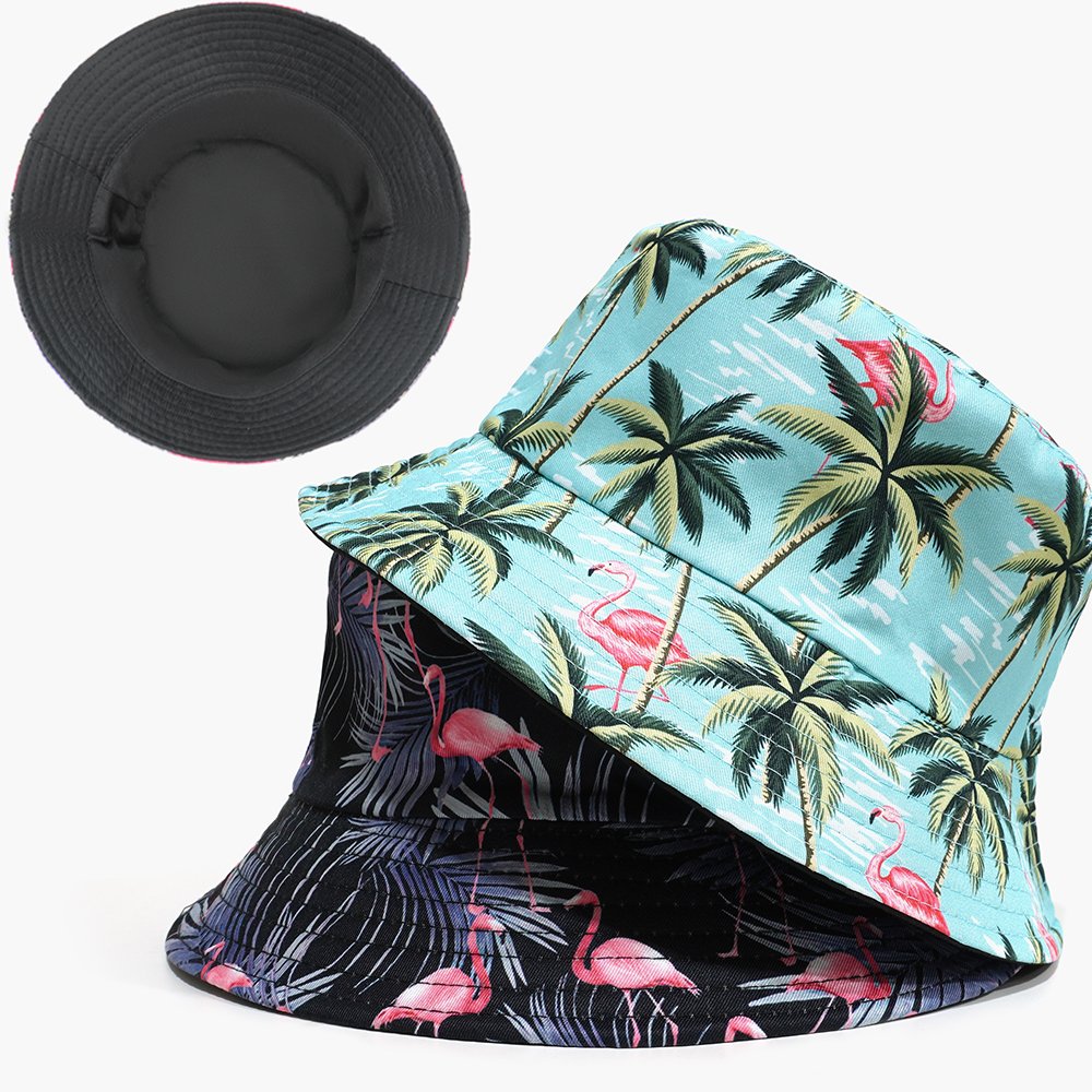 Wholesale Custom Logo Fisherman Hat Summer Cotton Spandex Beach Bucket Hat Beach Colorful Leaf Bucket Cap For Women