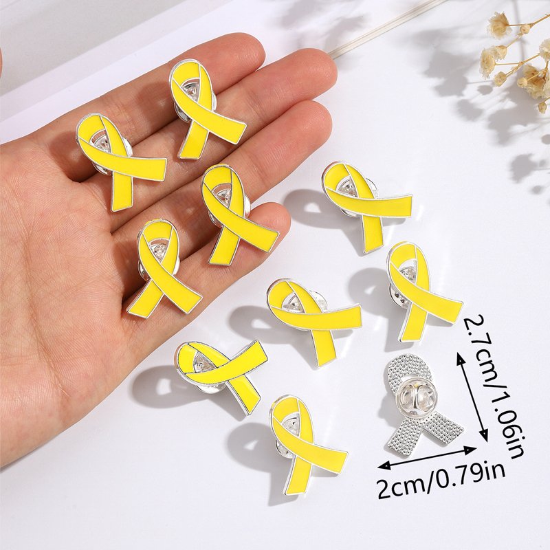 Dropshipping Enamel Yellow Gold Ribbon Pin Childhood Bone Cancer Awareness Brooch Pin Hope Pray Safety Badge Brooches Lapel Pin