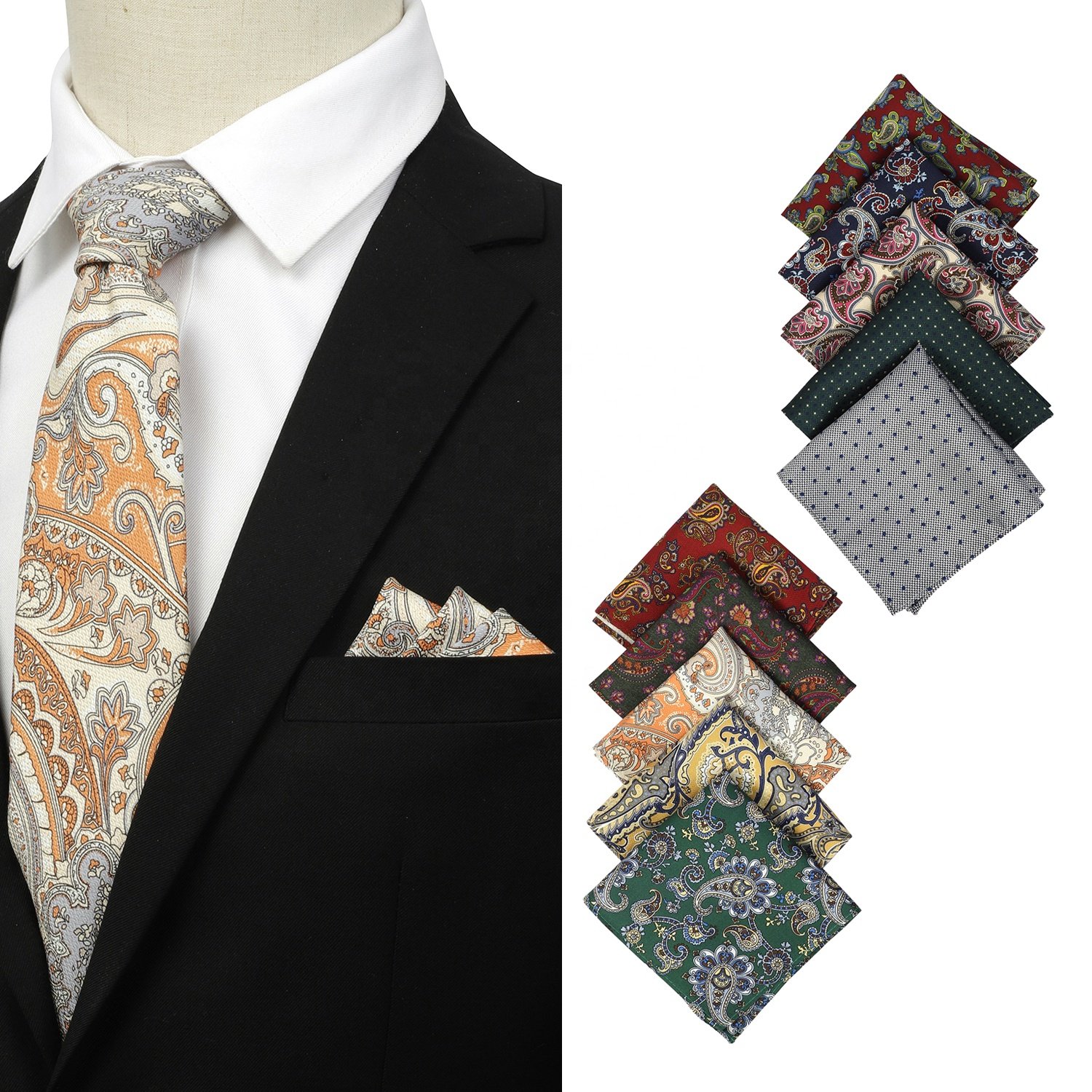 Wholesale Mens Luxury Silk Tie Set with Logo and Wedding Hanky Soft Two Piece Tie Gift Set
