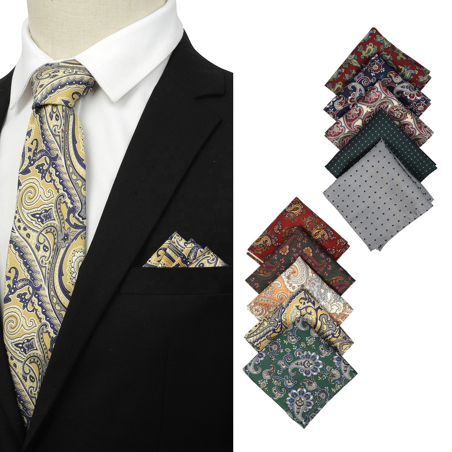 Wholesale Mens Luxury Silk Tie Set with Logo and Wedding Hanky Soft Two Piece Tie Gift Set