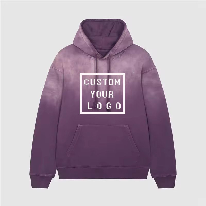Wholesale Customize Washed Unisex French Terry Acid Wash Hoodie Tie Dye Gradient Heavyweight Vintage Washed Hoodies