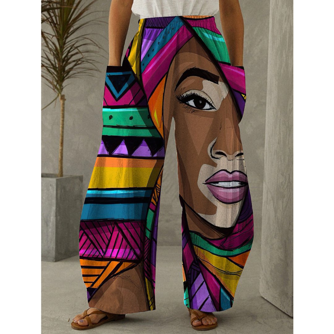 Fashion Graffiti 3D Print Woman Long Pants Trousers Baggy Pantalones Elastic Waist Retro Lantern Plus Size Women's Pants