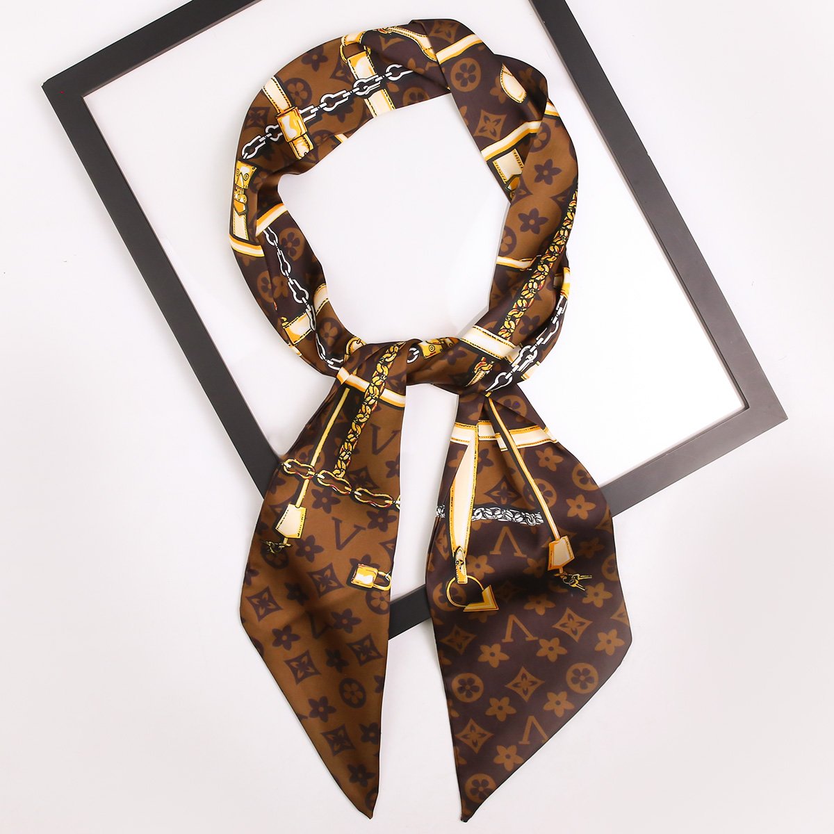 Wholesale in Stock WJ1067D Luxury Designer Printed Hair Band Edge Scarf 145cm Narrow Long Beveled Neck Ties Silk Scarf for Women