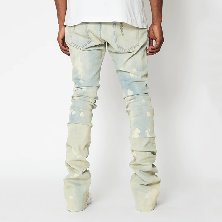 Wholesale custom vintage y2k pants flare washed denim ripped stacked skinny men's jeans