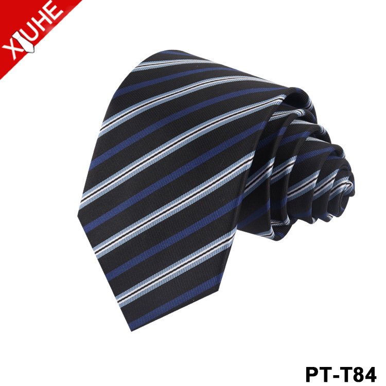 OEM ODM Handmade Ties Navy Blue Business Formal Necktie Custom Mens Striped Polyester Tie