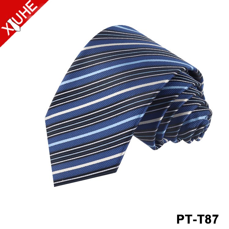 OEM ODM Handmade Ties Navy Blue Business Formal Necktie Custom Mens Striped Polyester Tie