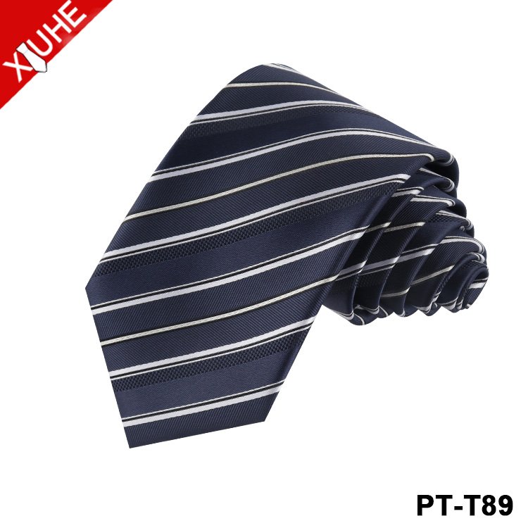 OEM ODM Handmade Ties Navy Blue Business Formal Necktie Custom Mens Striped Polyester Tie