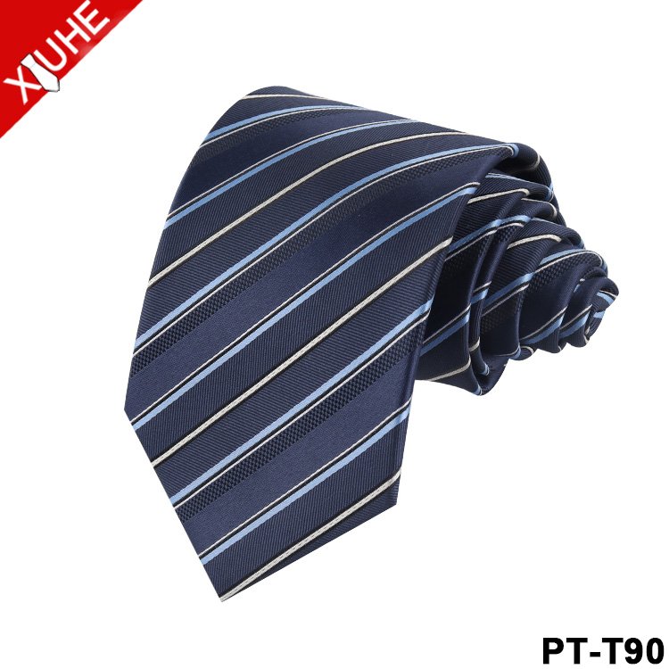 OEM ODM Handmade Ties Navy Blue Business Formal Necktie Custom Mens Striped Polyester Tie