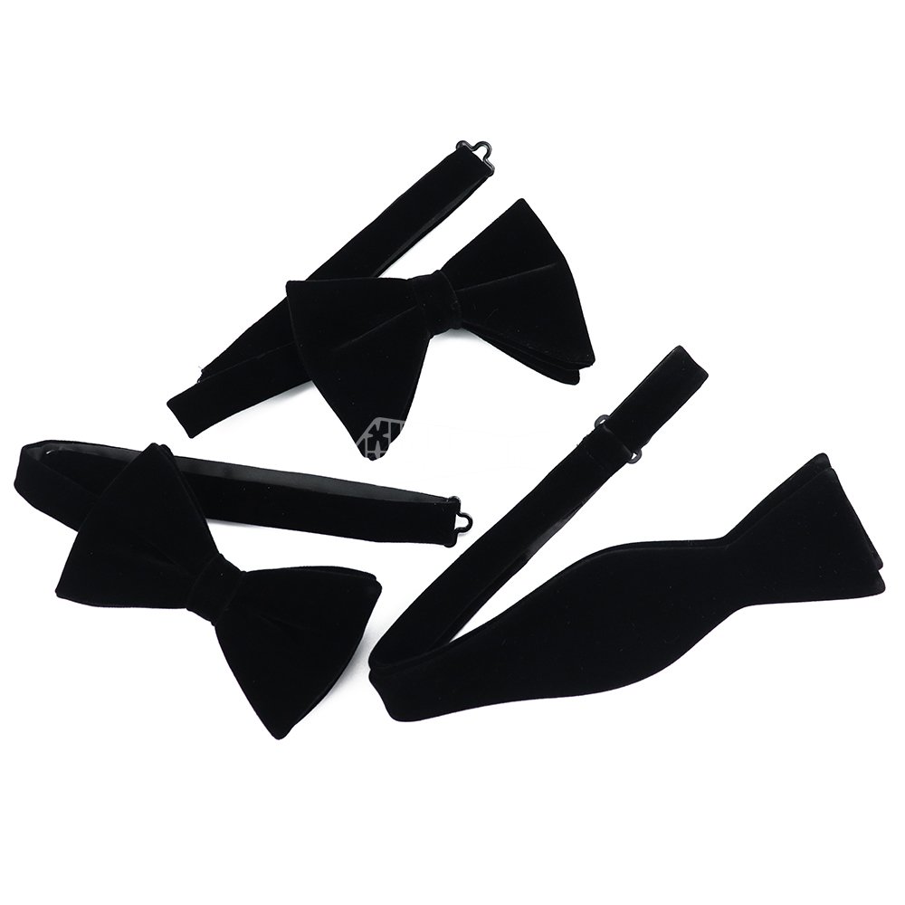 Pre Tied Polyester Black Self Bowtie Oversize Mens Butterfly Adjustable Ribbon Velvet Bow Ties