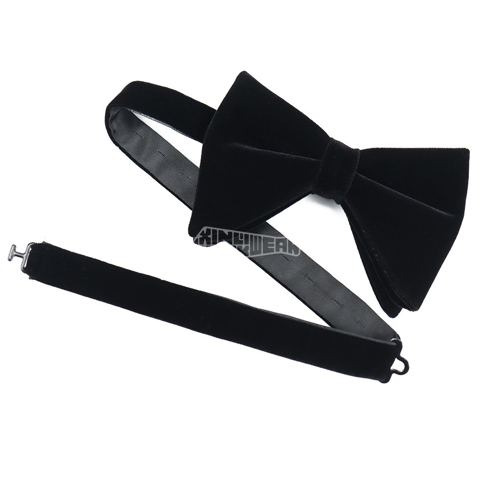 Pre Tied Polyester Black Self Bowtie Oversize Mens Butterfly Adjustable Ribbon Velvet Bow Ties