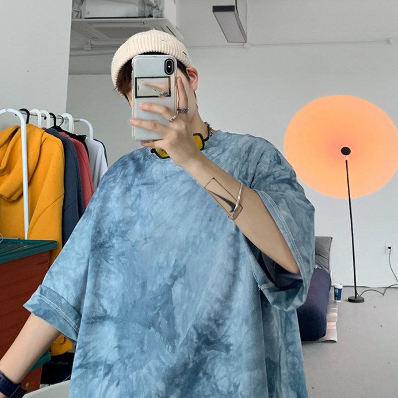 Letter tie-dye short-sleeved T-shirt men's summer super-hot loose short-sleeved simple versatile half-sleeve