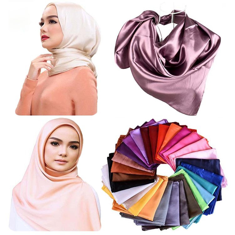 Custom Luxury Design Solid Color Hair Scarfs Square 90*90cm Black Woman Silk Satin Scarf