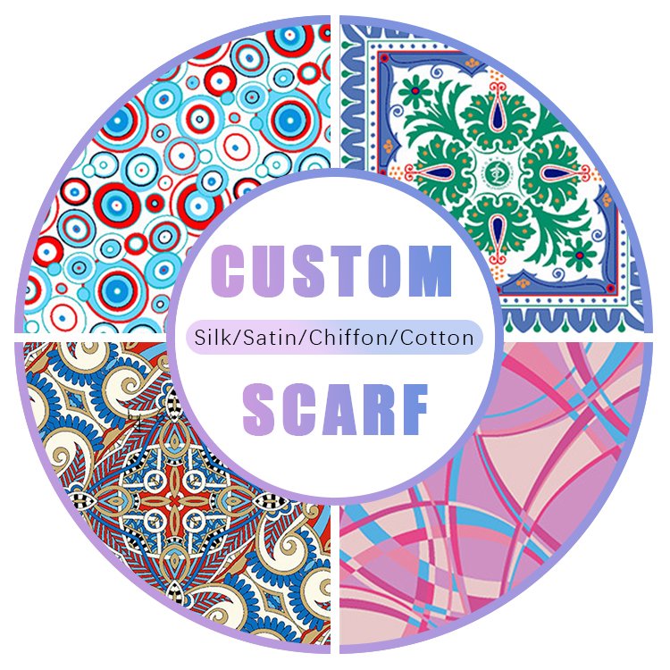Custom Luxury Design Solid Color Hair Scarfs Square 90*90cm Black Woman Silk Satin Scarf