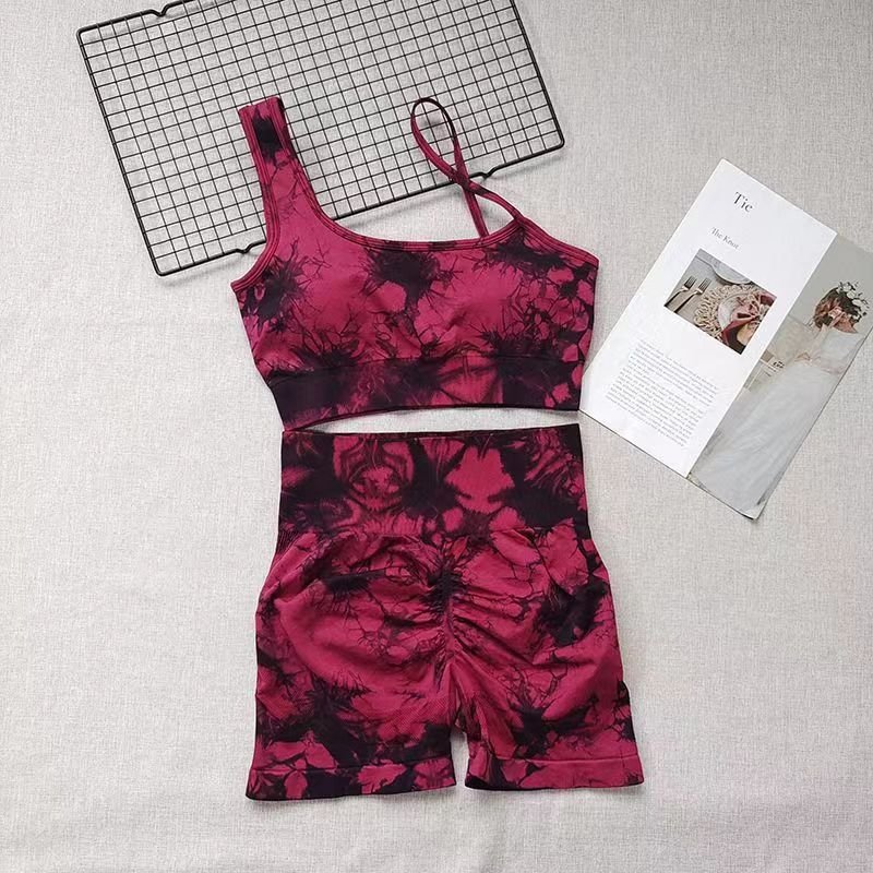 2024 new arrival Women's sports seamless tie dye yoga set diagonal shoulder bra sports leggings womens yoga fitness set