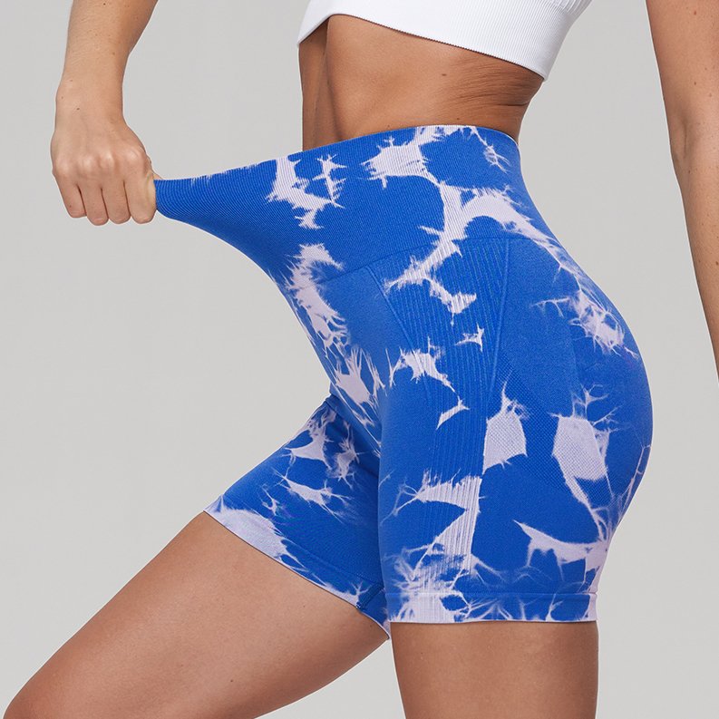 Custom Tie Dye Bleach Push Up Biker Shorts Tummy control Fitness Tights Women High Waist Yoga Shorts