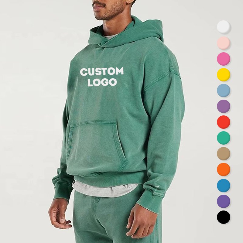 custom logo 100% Cotton Heavy Weight Luxury Puff Printed mens Oversized Streetwear acid wash cropped hoodie men pullover For men