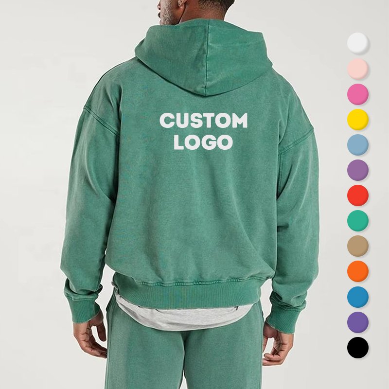 custom logo 100% Cotton Heavy Weight Luxury Puff Printed mens Oversized Streetwear acid wash cropped hoodie men pullover For men