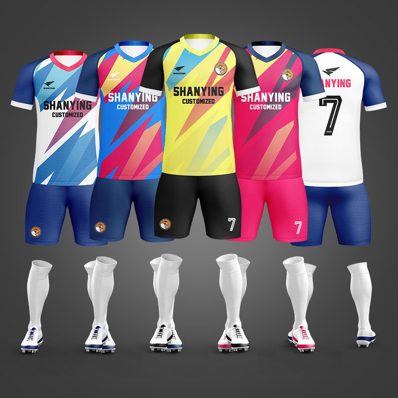 23/24 Oem Service Custom Breathable Blue And White Classic Soccer Uniforms Set Club Team Bulk Soccer Jersey
