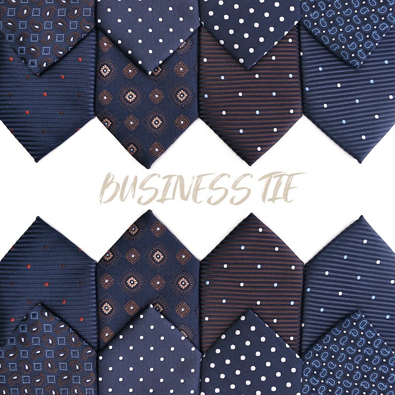 Classic brown and navy blue 7.5cm business tie for men paisley, dot men's floral ties, good quality men's luxury ties
