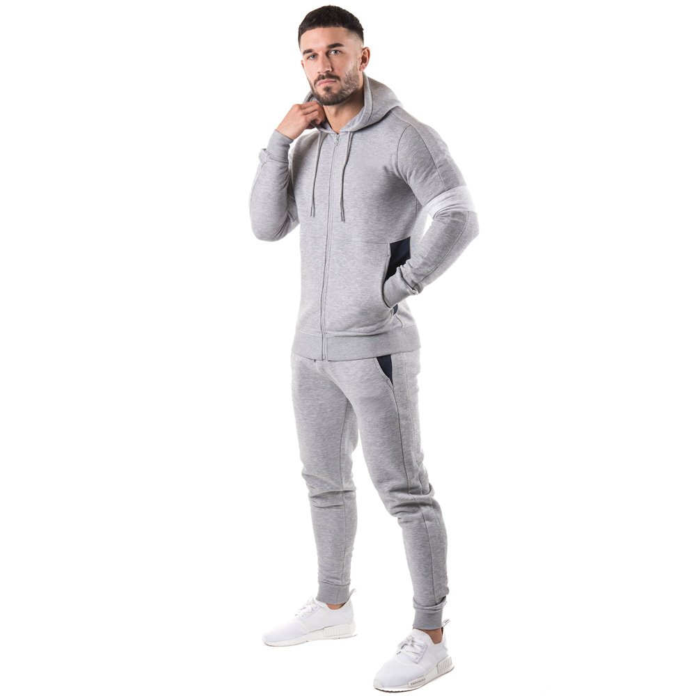 New Style Hot Sale Slim Fit Polyester Fabric Plain Black With Panel Jogging Zipper Tracksuit For Men