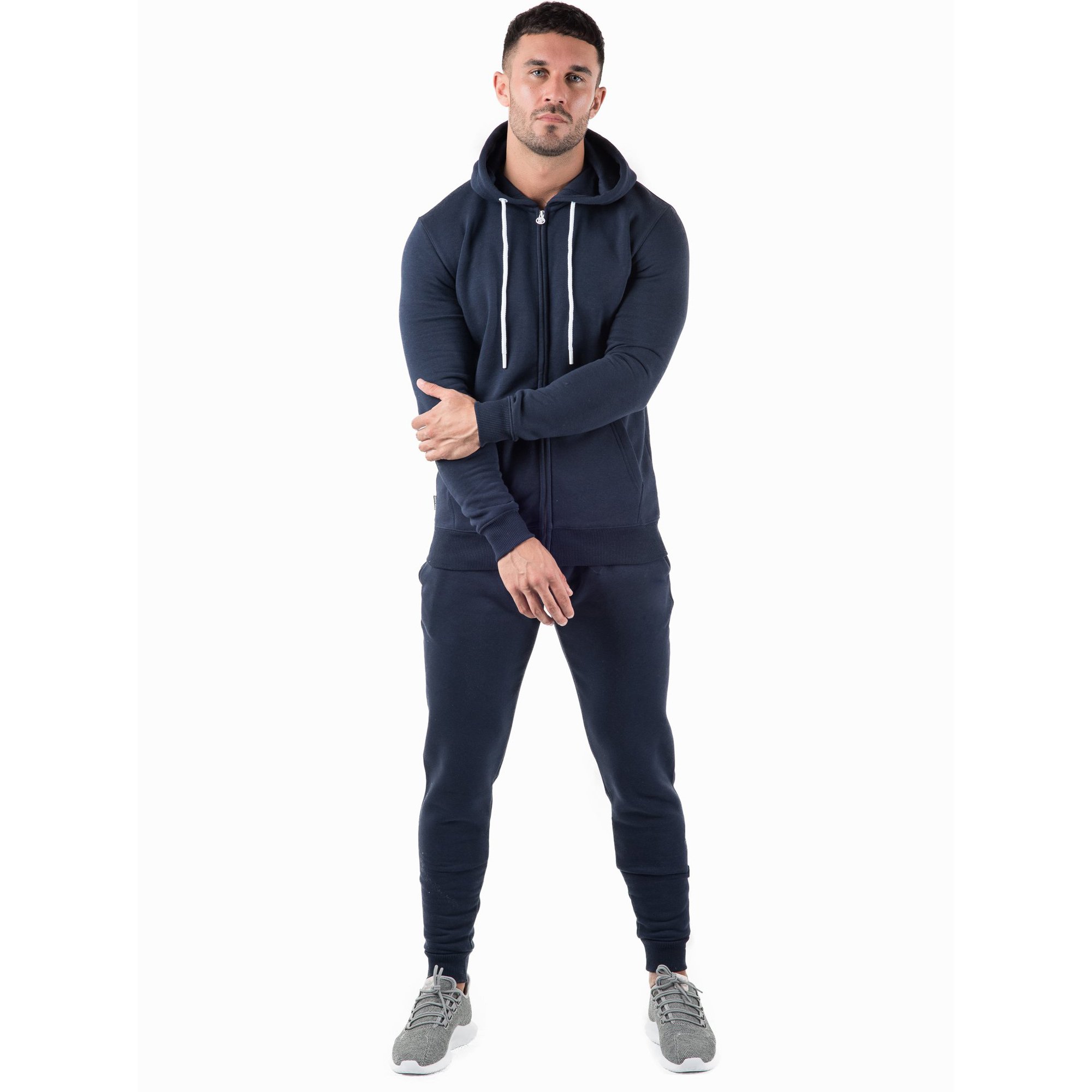 New Style Hot Sale Slim Fit Polyester Fabric Plain Black With Panel Jogging Zipper Tracksuit For Men