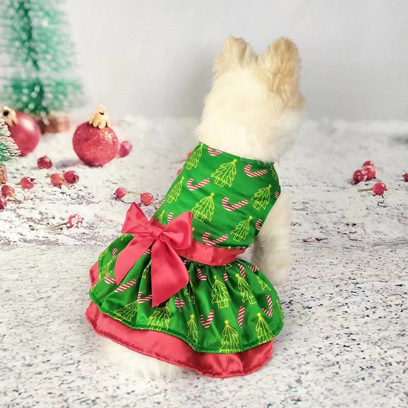Wholesale Custom Pet Dog Clothes 2024 New Medium Small Double Bow Tie Christmas Pet Cat Dog Christmas Clothes Dress Skirt