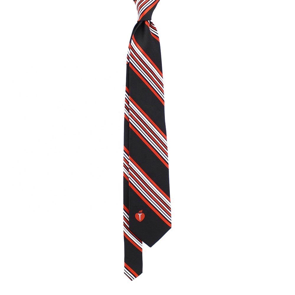 China Wholesale High Quality Necktie Black Red White Stripes Mens Ties Heart Torch 100% Silk Woven Custom Striped Logo Silk Tie
