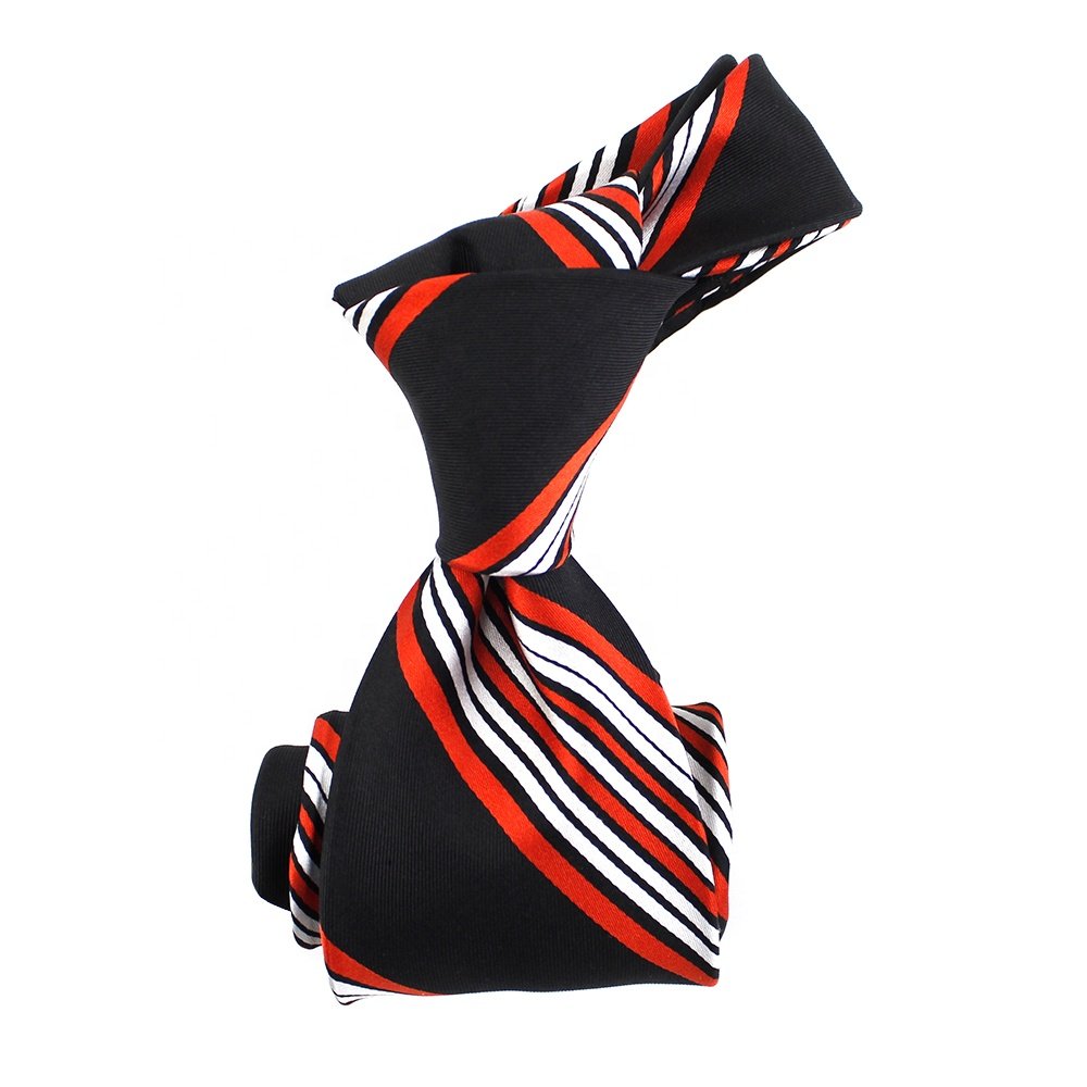 China Wholesale High Quality Necktie Black Red White Stripes Mens Ties Heart Torch 100% Silk Woven Custom Striped Logo Silk Tie