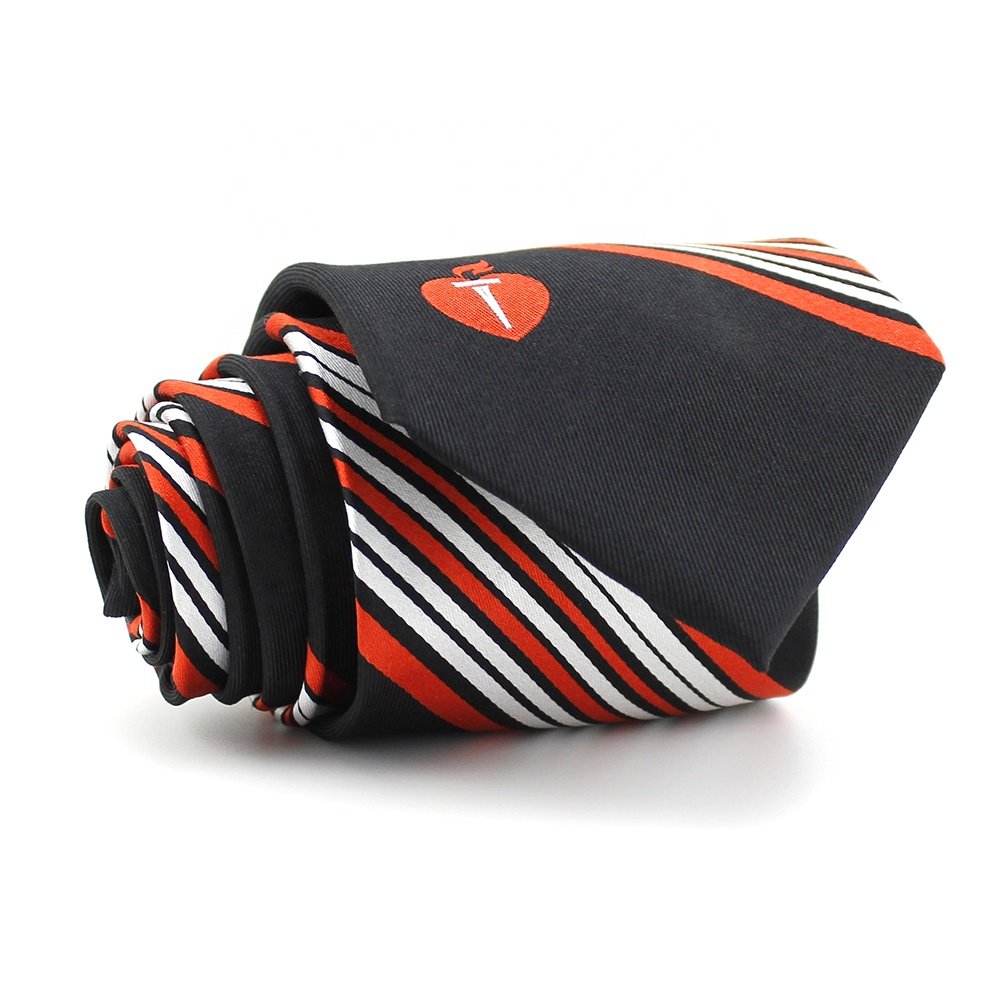 China Wholesale High Quality Necktie Black Red White Stripes Mens Ties Heart Torch 100% Silk Woven Custom Striped Logo Silk Tie