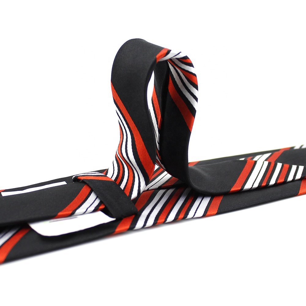 China Wholesale High Quality Necktie Black Red White Stripes Mens Ties Heart Torch 100% Silk Woven Custom Striped Logo Silk Tie