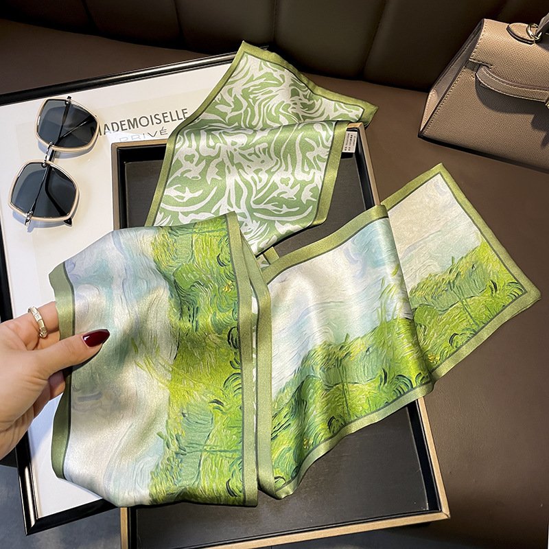 2024 New 100% Real Silk Neck Tie Scarf For Ladies 150*15cm Double-Layer Pure Silk Narrow Ribbon Flower Head Wear Scarf Headbands