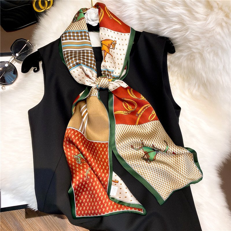 2024 New 100% Real Silk Neck Tie Scarf For Ladies 150*15cm Double-Layer Pure Silk Narrow Ribbon Flower Head Wear Scarf Headbands