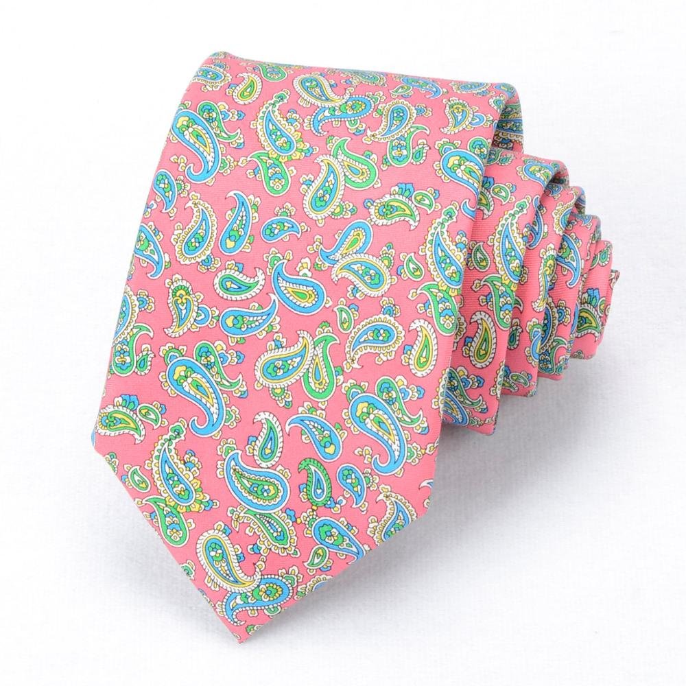 Hamocigia Men's Necktie Handmade Machine 7 Fold Floral Printed Silk Tie