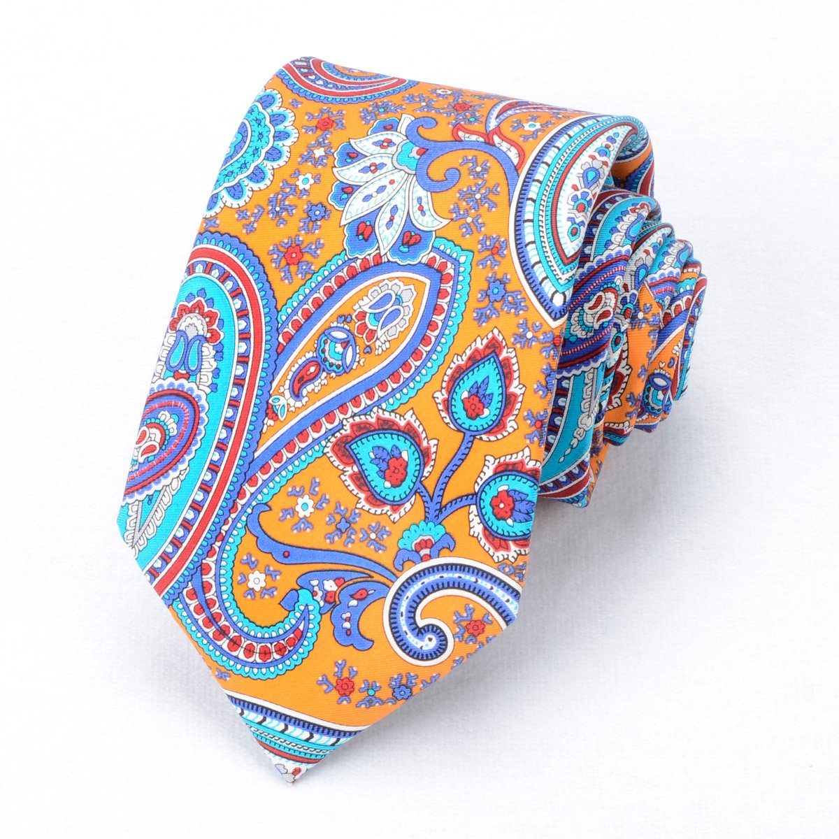 Hamocigia Men's Necktie Handmade Machine 7 Fold Floral Printed Silk Tie