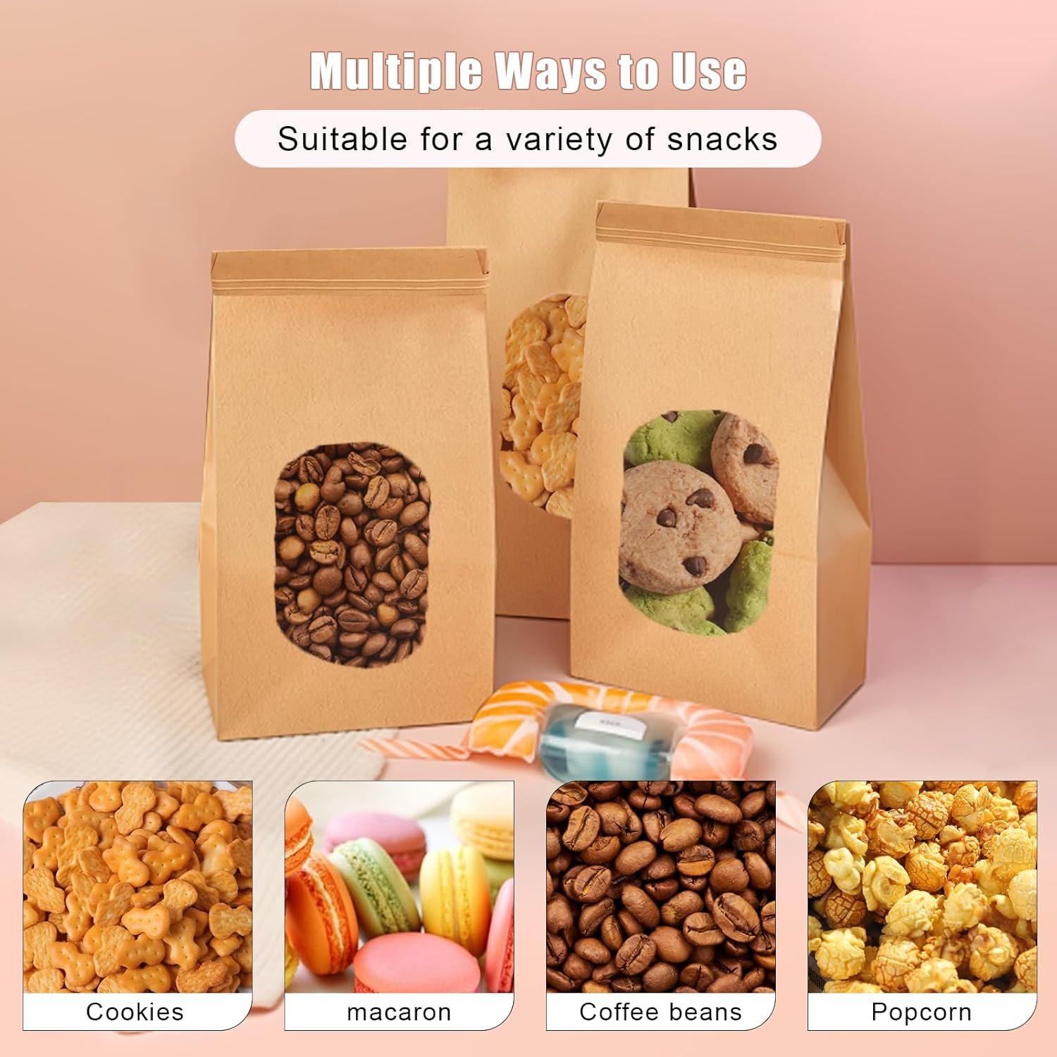 Greaseproof Kraft Paper Square Bottom Paper Bag With Window For Bread Toast Bakery Food Packaging Bag
