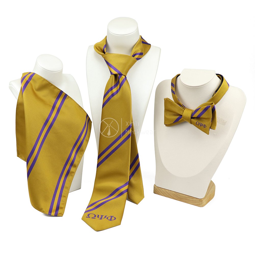 Featured OPP Fraternity Men Custom Greek Logo Necktie Socks Set Gold Polyester Striped Cotton Sock and Tie Sets