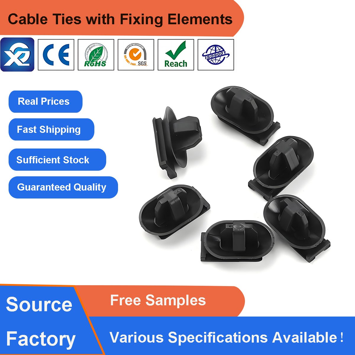 XGKK-1 High Quality Self-locking Plastic Nylon Zip Tie X98 Oval Hole Automotive Connector Clips