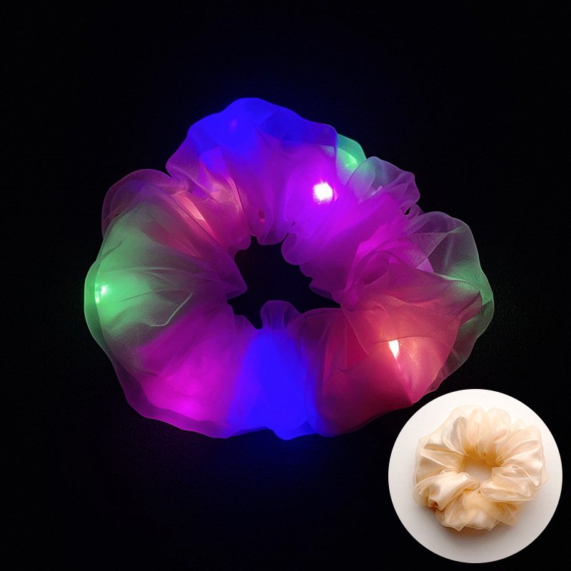LED Light Hair Scrunchies Satin Elastic Bands Light Soft Cute Silk Scrunchy Hair Accessories for Women Girls
